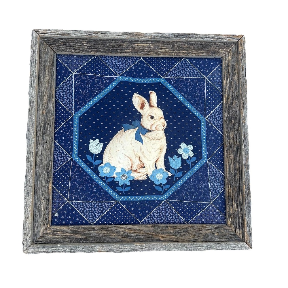 Vintage Cranston Calico Fabric Quilt Barn Wood Frame Art Handmade Country Chic